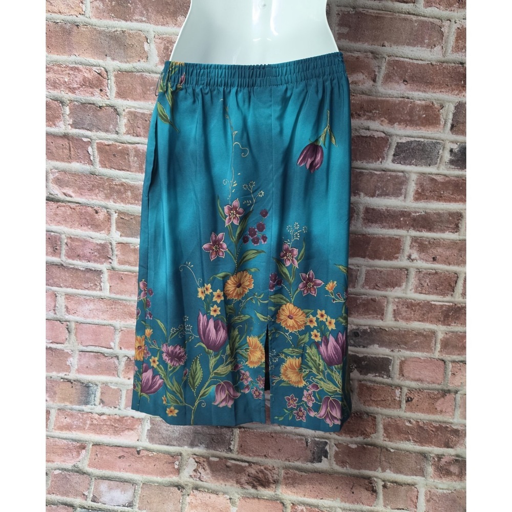 Vintage Women's MAGGIE SWEET  Green Floral Skirt Medium